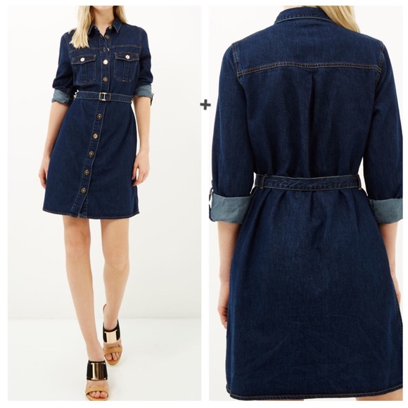 denim belted shirt dress